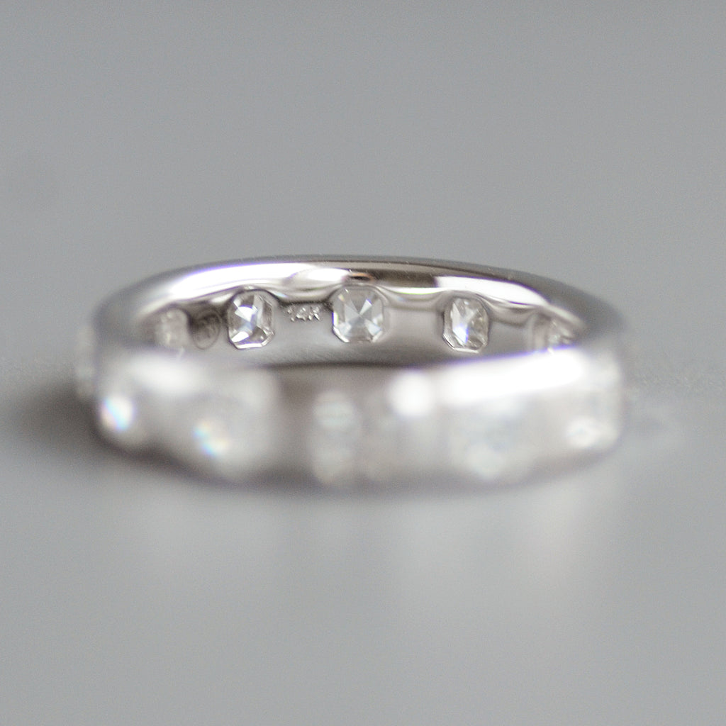 Wide asscher cut eternity band