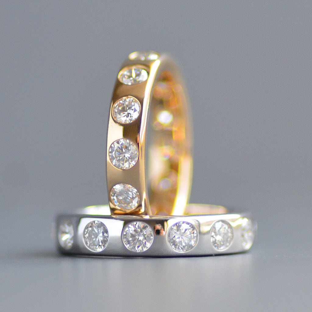 Wide round cut eternity band