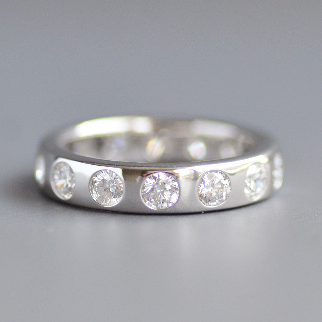 Wide round cut eternity band