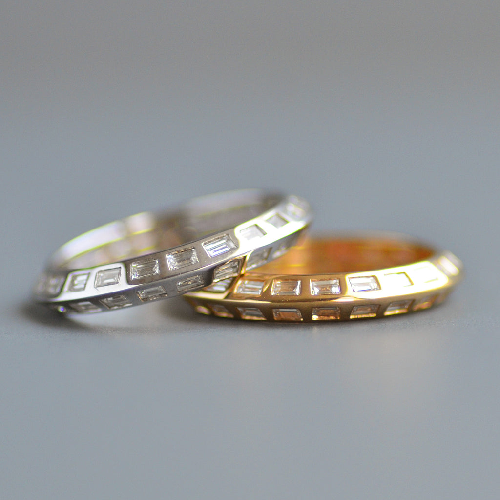 Knife edge eternity band baguettes