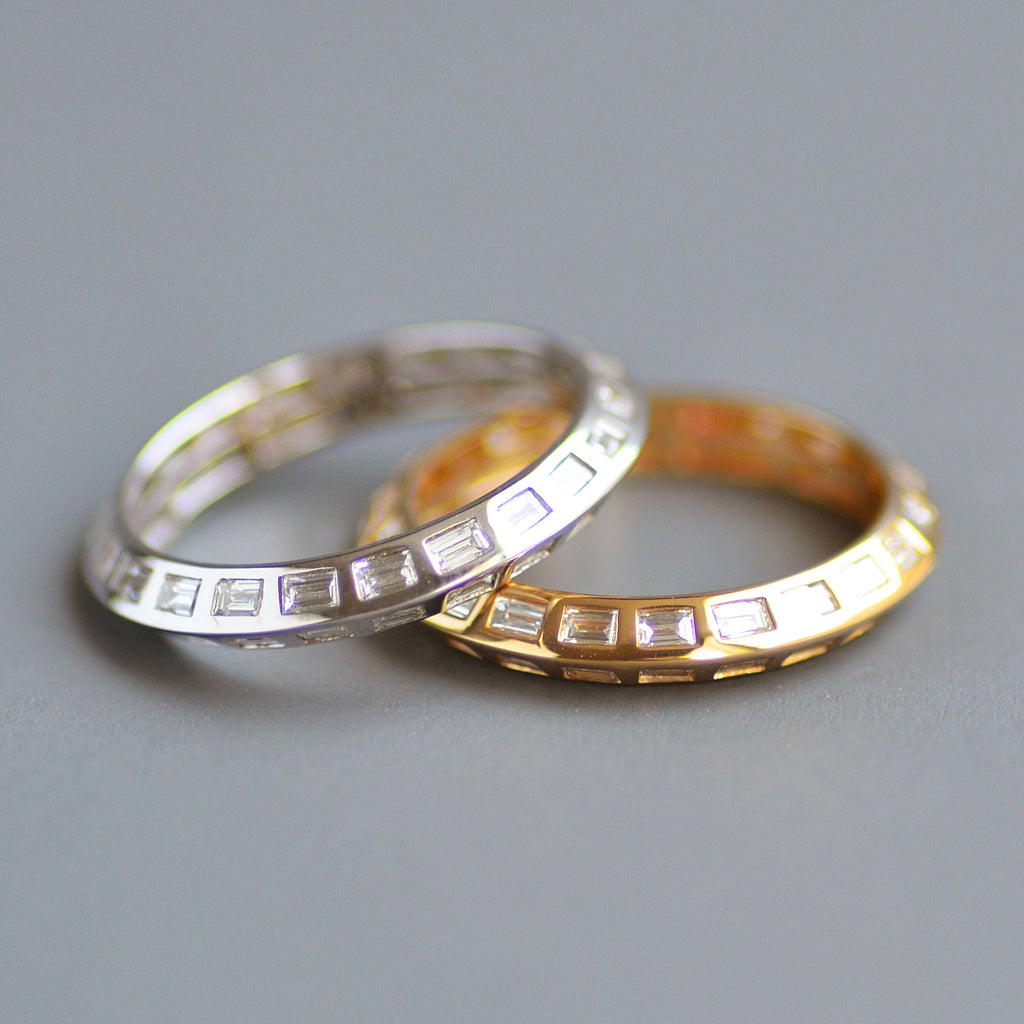 Knife edge eternity band baguettes