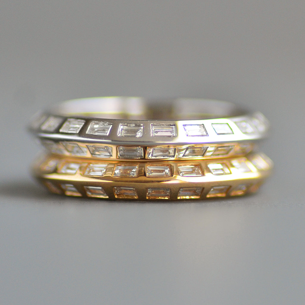 Knife edge eternity band baguettes