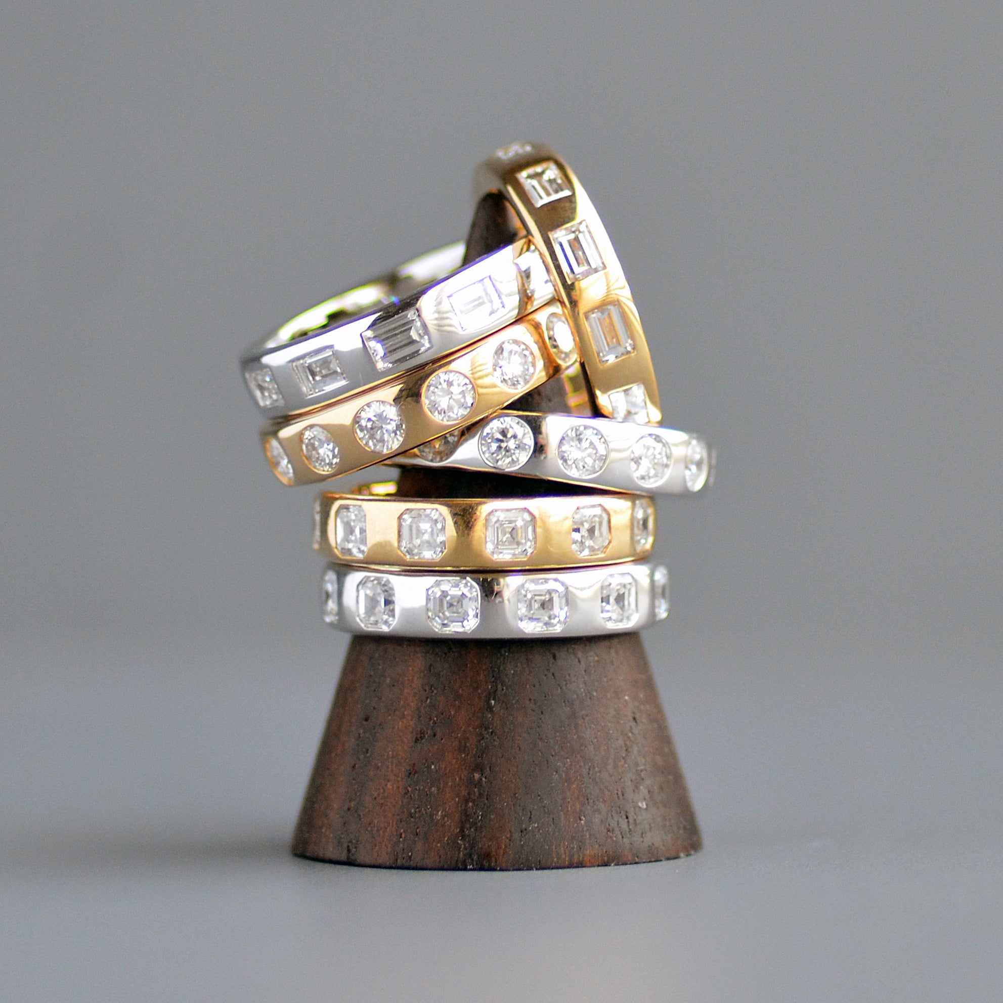 Wide emerald cut eternity band